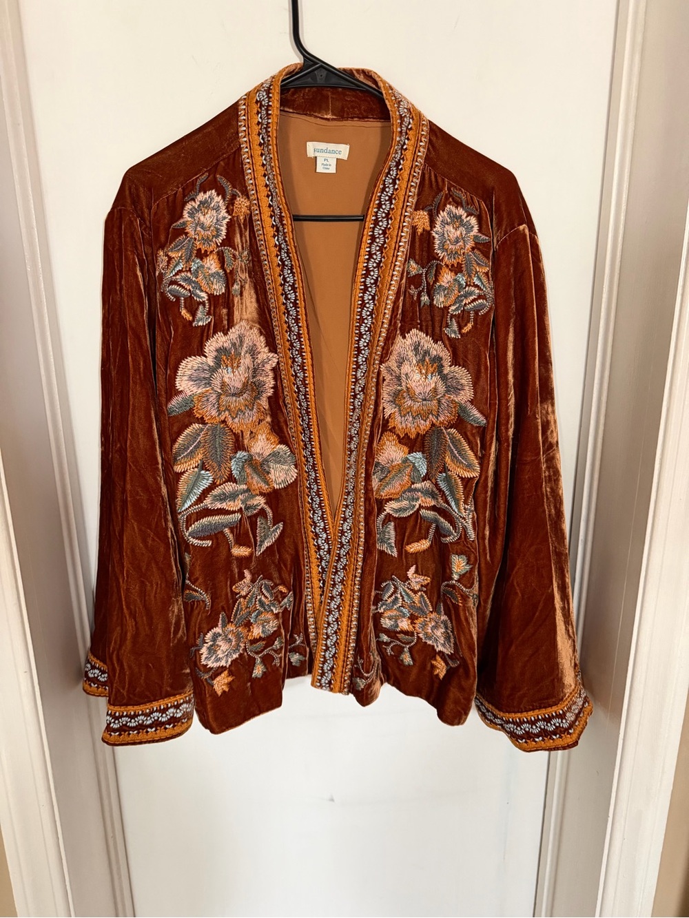 Sundance Embroidered Velvet Open Front Jacket NWOT